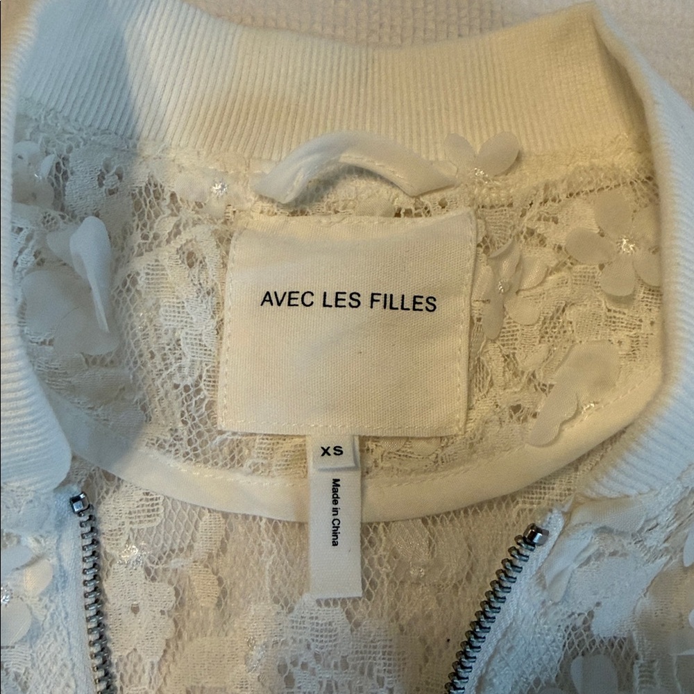 Avec Les Filles Lace Crop Bomber Jacket White Size XS - Picture 5 of 13